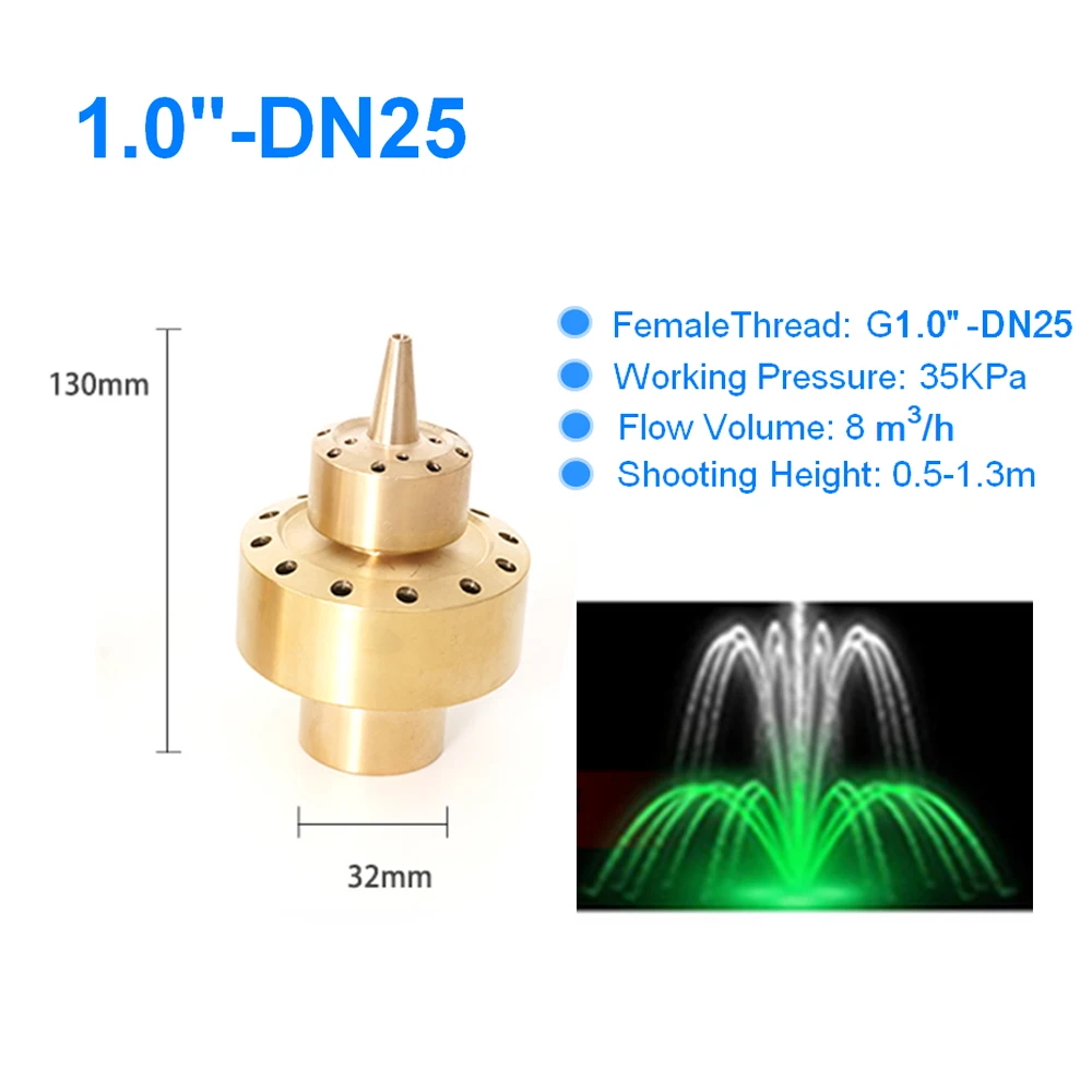 

1Pc 1" 1.5“ Brass Double-layer Style Water Column Fountain Spray Head Copper Decorative Fireworks Jet Nozzles Garden landscape