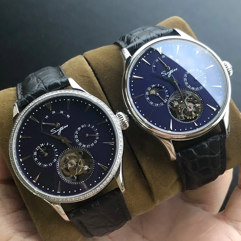 

Men's Tourbillon Mechanical Watches Mens Business Sugess st8007 Movement Calendar Moon Phase Watch Men montre homme luxe 2020