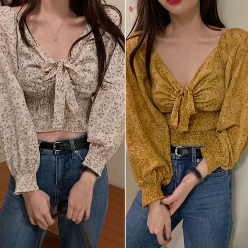 New Arrival Floral Prints Blouses For Women Fashion Sexy Lace-up Bow Deep V Neck Top Pleated Long Sleeve Chiffon Shirt
New Arrival Floral Prints Blouses For Women Fashion Sexy Lace-up Bow Deep V Neck Top Pleated Long Sleeve Chiffon Shirt