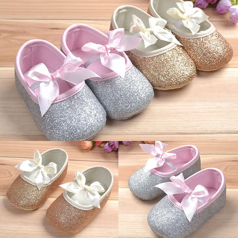 Princess Newborn Baby Shoes Cute Sequin Glitter Bow Girls Sneaker Anti-slip Soft Sole Summer Spring Casual | Мать и ребенок