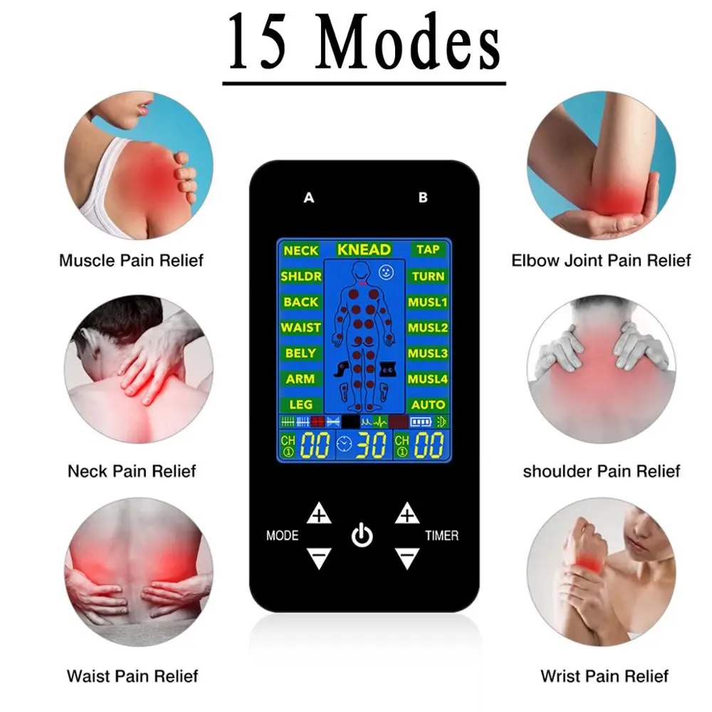 15 Modes EMS Tens Machine Digital Therapy Full Body Massager 4 Electrodes Pads Tens Device Unit Electric Stimulation Pain Relief
15 Modes EMS Tens Machine Digital Therapy Full Body Massager 4 Electrodes Pads Tens Device Unit Electric Stimulation Pain Relief