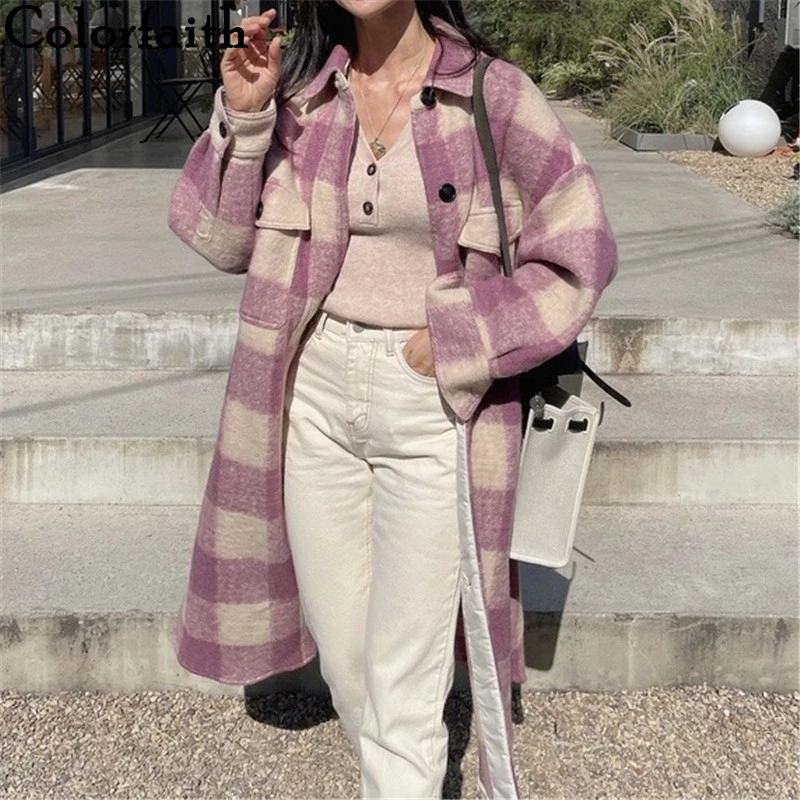 Colorfaith New 2021 Autumn Winter Women Jackets Warm Korean Style Checkered Plaid Woolen Long Coat Outerwear Pink Tops JK1698
Colorfaith New 2021 Autumn Winter Women Jackets Warm Korean Style Checkered Plaid Woolen Long Coat Outerwear Pink Tops JK1698