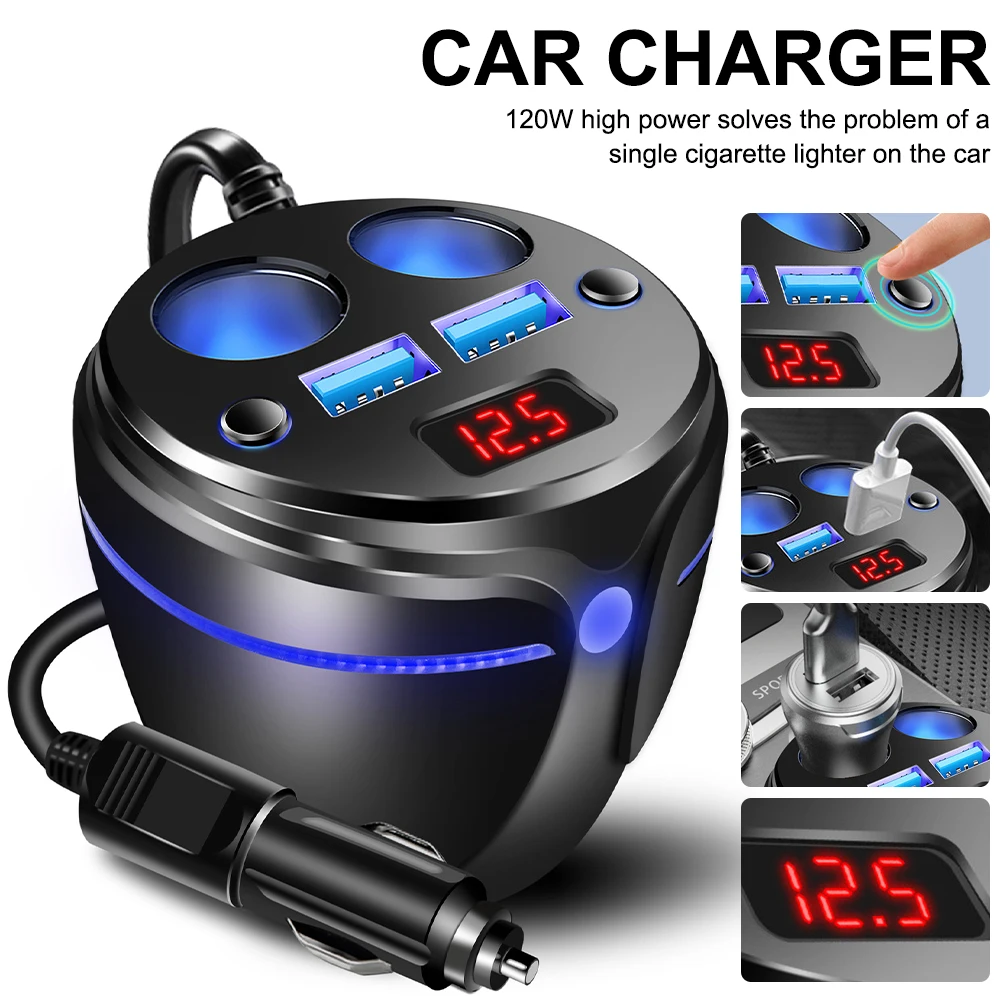 Universal Car Charger 12V/24V Dual USB 5V/3A Fast Charging Car Lighter Adapter Splitter with Voltmeter Independent Switches
Universal Car Charger 12V/24V Dual USB 5V/3A Fast Charging Car Lighter Adapter Splitter with Voltmeter Independent Switches