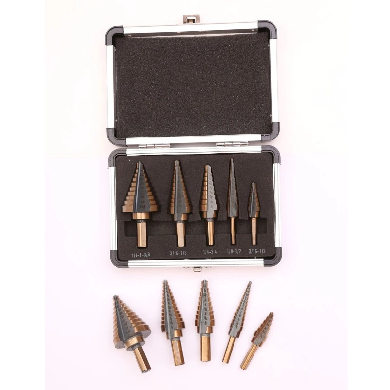 

5 Pieces Steel Material Titanium-Coated Step Drill Suitable for Perforated Metal Iron Aluminum Brass Wood Plastic