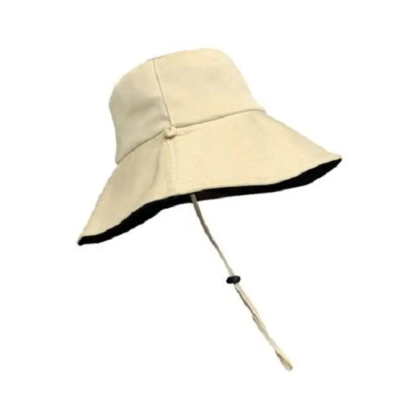 

Cotton Bucket Hat Double-sided Panama Casual Sun Protection Packable Summer Vacation Sunhat Unisex Windproof Beach Fisherman Hat