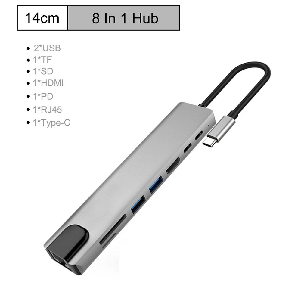 Концентратор USB Type C с 3 0 HDMI RJ45 PD зарядкой SD/TF кардридер разветвитель для ноутбука