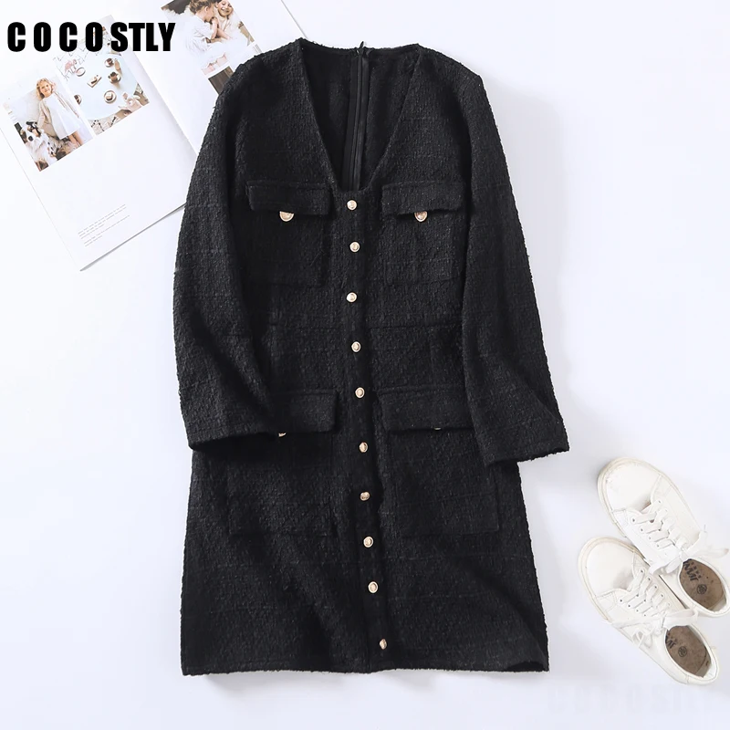 2021 Winter Women Tweed Mini Dress Women Vintage V-neck Long Sleeve Office Lady Rear Zipper Black Dresses Vestidos de novia
2021 Winter Women Tweed Mini Dress Women Vintage V-neck Long Sleeve Office Lady Rear Zipper Black Dresses Vestidos de novia