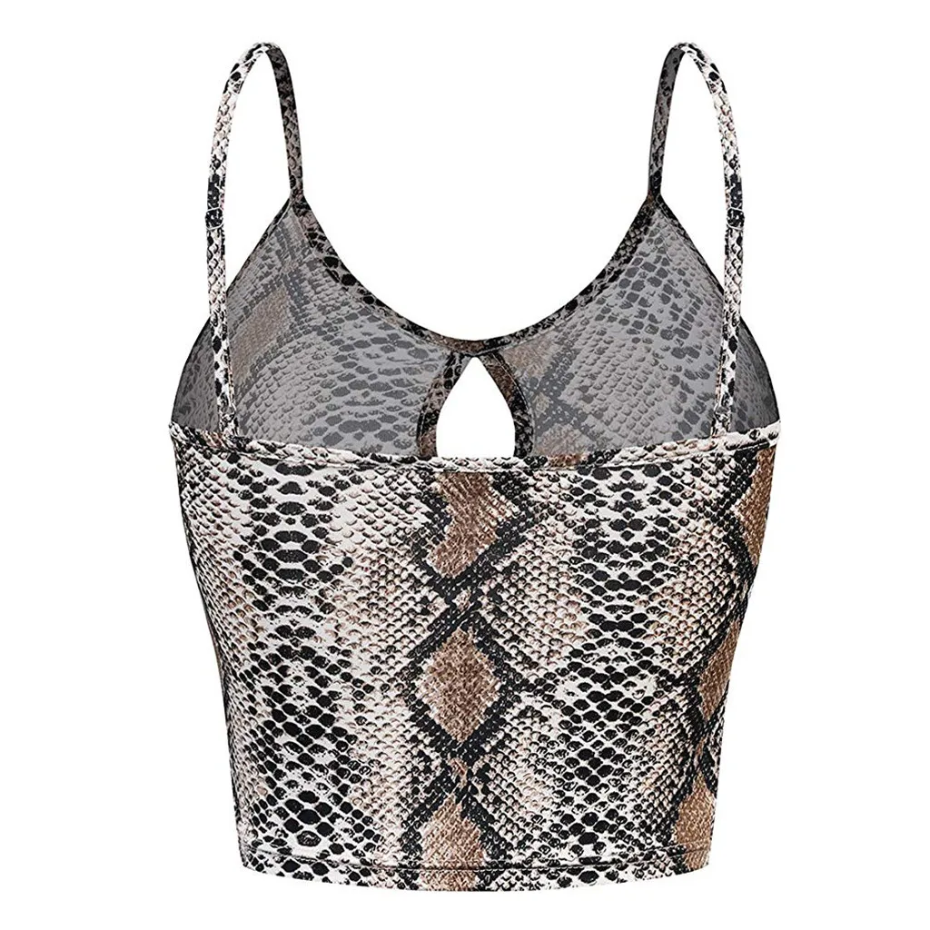 

Leopard Women Sleeveless Camis Deep V Neck Cut Out Keyhole Snakeskin Sexy Print Camisole Crop Top Camisole Halter Camisole