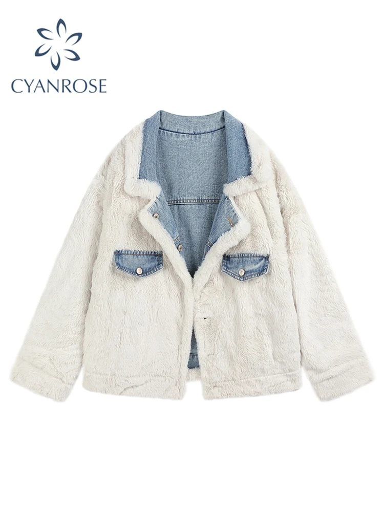 Women's Lamb Wool Jean Jacket Warm Thickened Vintage Casual Tops Oversized Clothes Female Korean Fleece Jackets Cute Teddy Coats
Women's Lamb Wool Jean Jacket Warm Thickened Vintage Casual Tops Oversized Clothes Female Korean Fleece Jackets Cute Teddy Coats