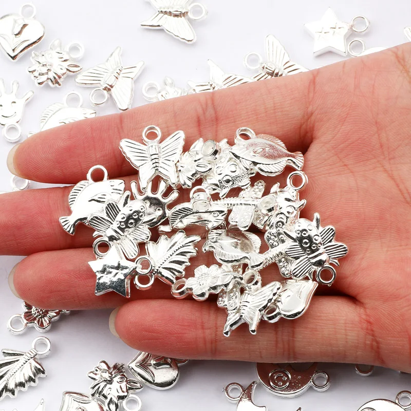 Gold/Silver Color 50pcs Mixed Pattern Loose Plastic Pendant For Jewelry Making Accessories Backpack Key Chain | Украшения и