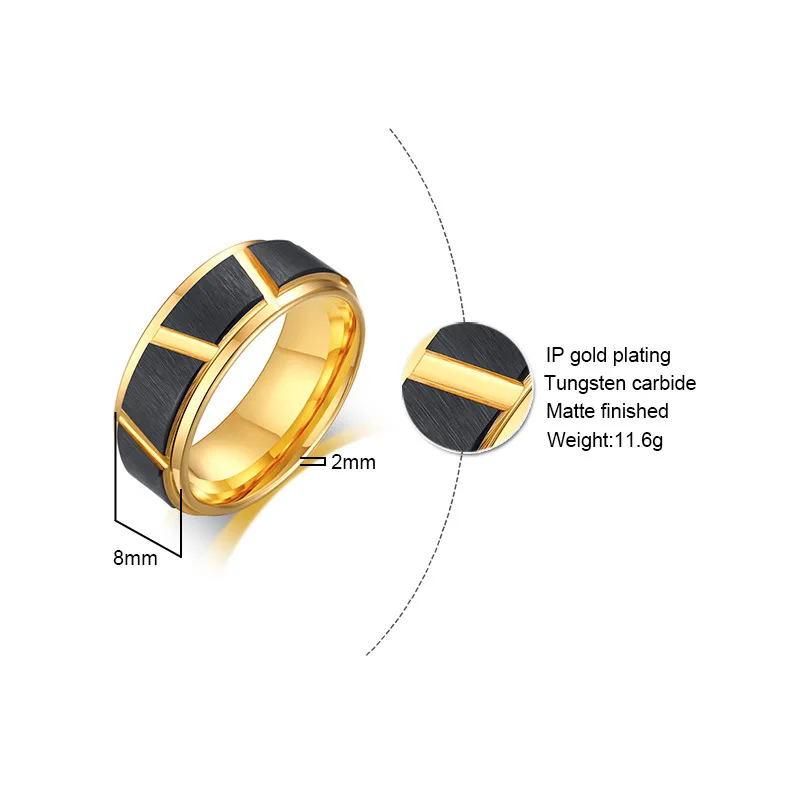 Новинка 2020 Золотое черное вольфрамовое кольцо Простой Круглый обручальный стиль