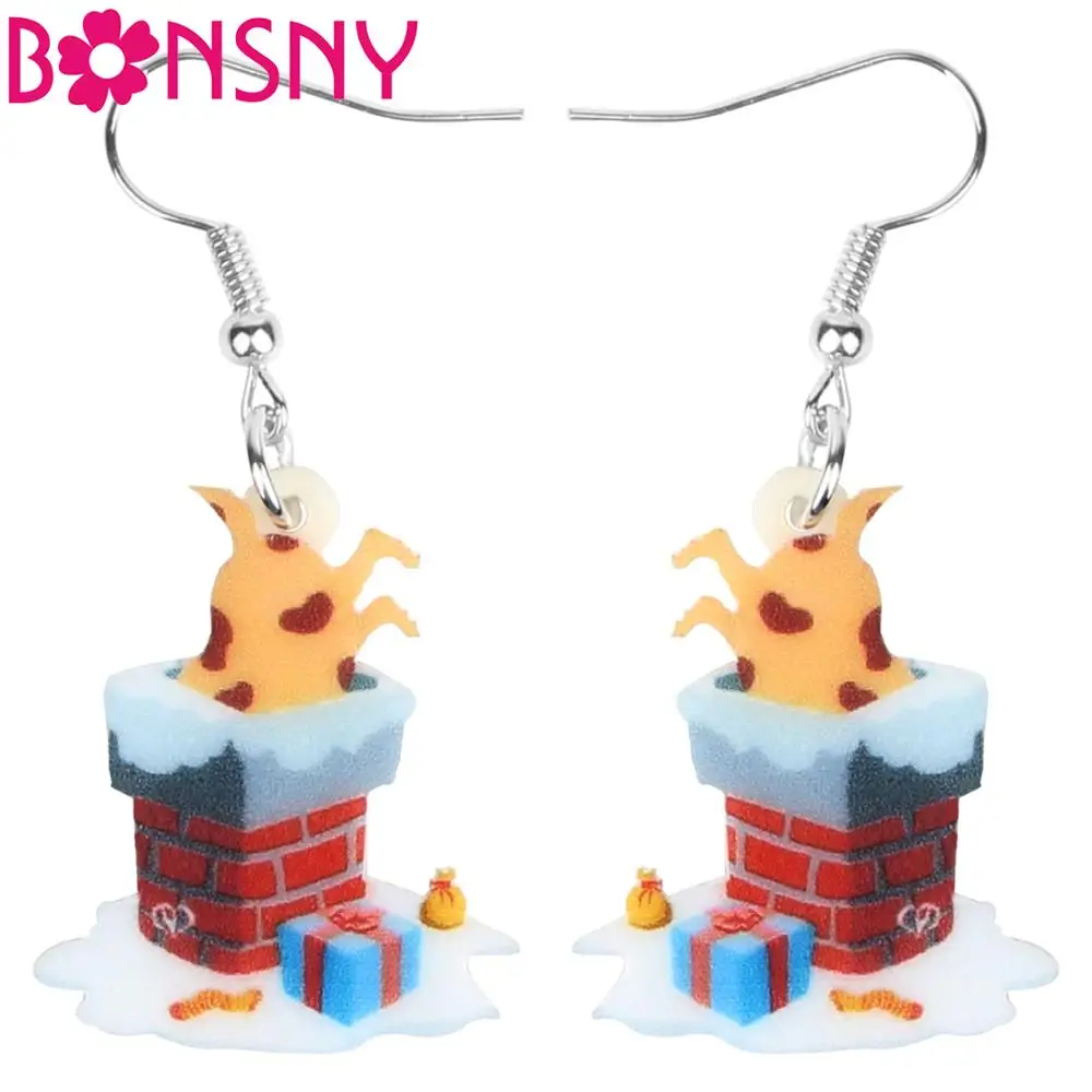 

Bonsny Acrylic Christmas Anime Chimney Dog Gift Box Earrings Drop Dangle Animal Decoration Jewelry For Women Girls Teen Kid Gift