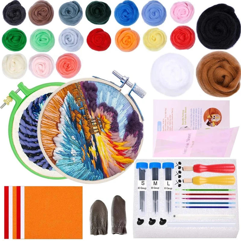 LMDZ Needle Felting,Felting Kit with 80g Wool Roving Needle Felting, Felt Fabric Sheet, Embroidery Hoop, Felting Needles
LMDZ Needle Felting,Felting Kit with 80g Wool Roving Needle Felting, Felt Fabric Sheet, Embroidery Hoop, Felting Needles