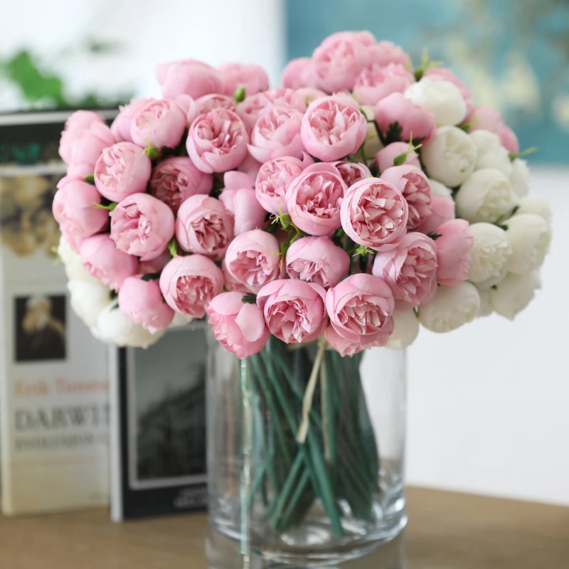 

Чайная роза из искусственного шелка с 27 головками, букет цветов для дома, отеля, стола, украшения, искусственный цветок для свадьбы, невесты, ...