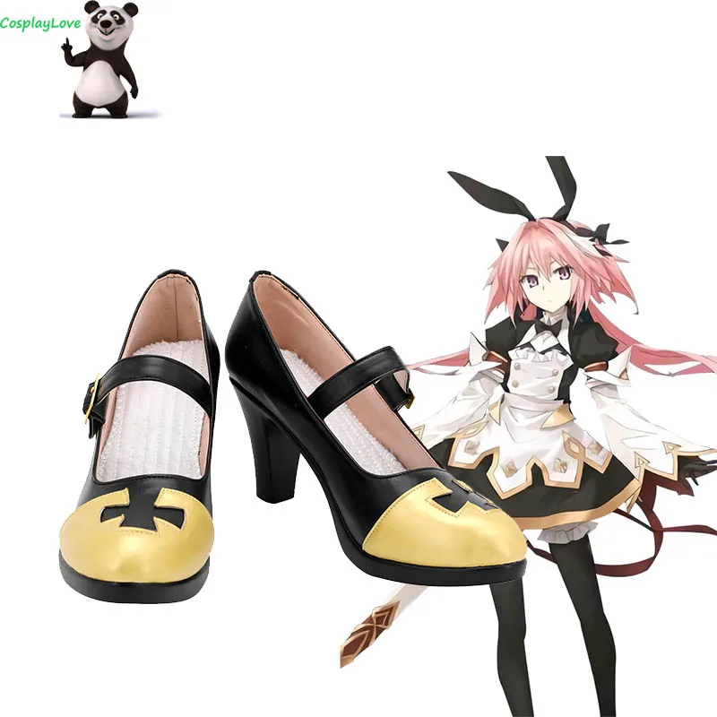 FGO Fate Grand Order Saber Astolfo Stage 3 Черная желтая обувь для косплея длинные сапоги кожаные на