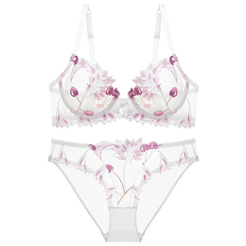 Women's ultra-thin sexy feminine lace trim bra set cherry transparent peach embroidery bra comfortable breathable bra set WT108
Women's ultra-thin sexy feminine lace trim bra set cherry transparent peach embroidery bra comfortable breathable bra set WT108