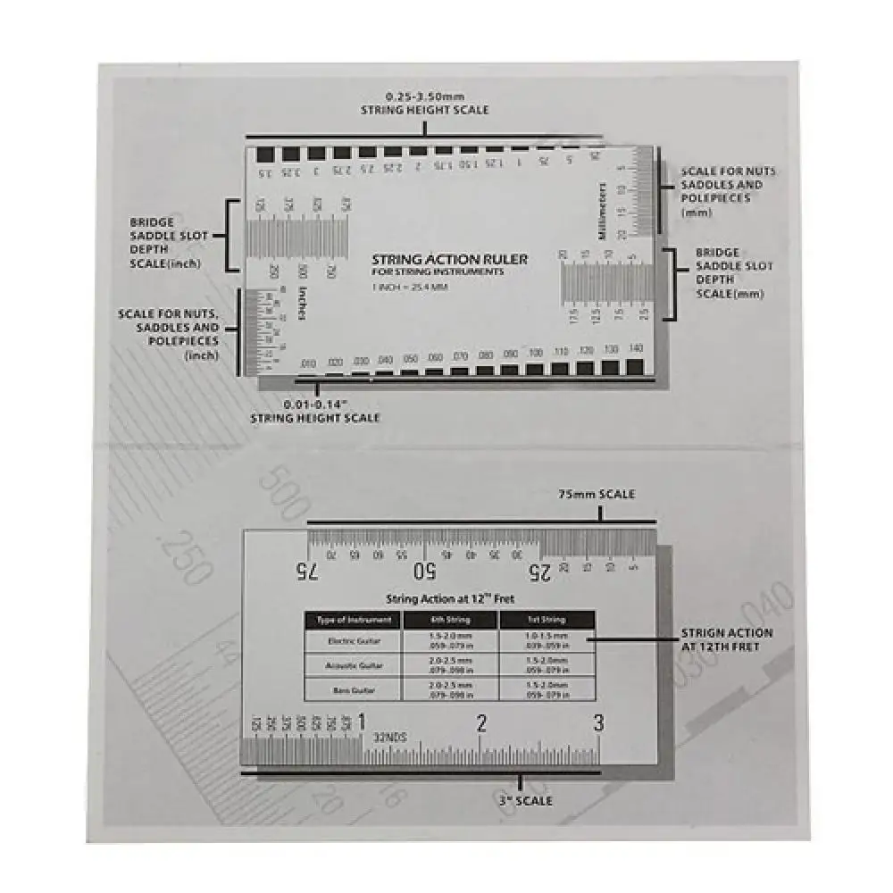 50% Hot Sale String Action Gauge Ruler Guide Setup Luthier Measuring for Electric Guitar Bass Stainless Steel
50% Hot Sale String Action Gauge Ruler Guide Setup Luthier Measuring for Electric Guitar Bass Stainless Steel