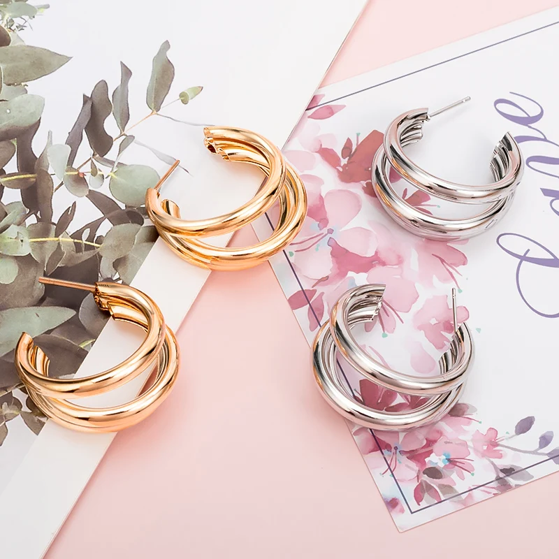 Golden Big hoop Earrings Korean Geometry Metal Gold Earrings For women Female Retro Drop Earrings 2021 Trend Fashion Jewelry