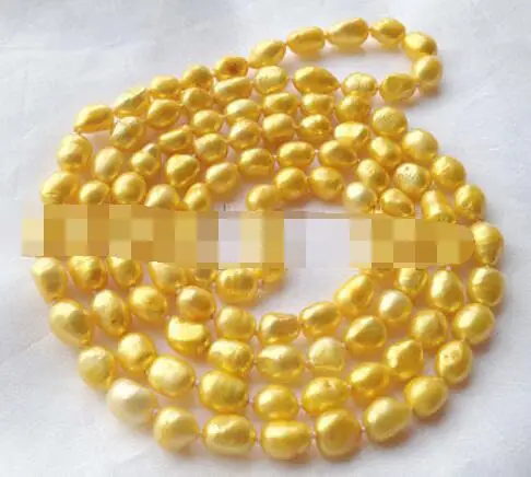 - 45" Long 8-9mm gold baroque freshwater pearl necklace