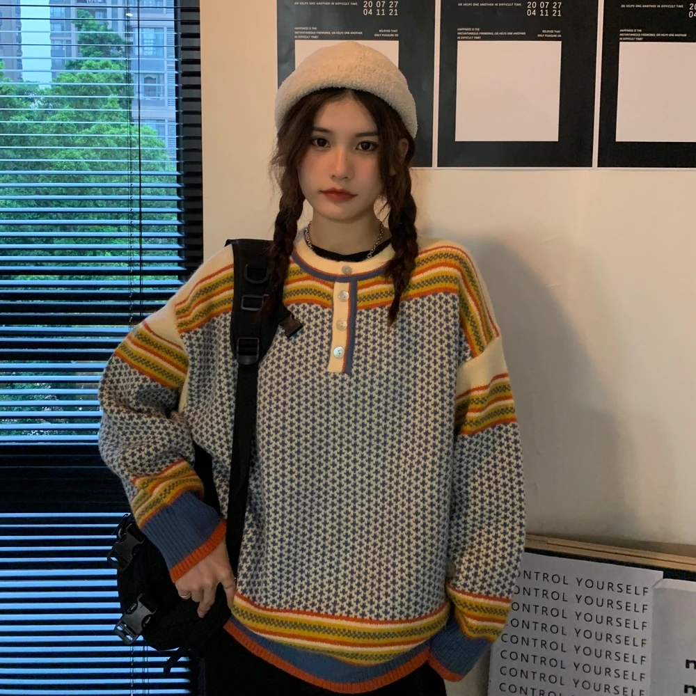 Women Sweaters 2021 Spring Autumn O-Neck Pullovers Fashion Thin Female High Quality Loose Outwear Retro Plaid Sweater
Women Sweaters 2021 Spring Autumn O-Neck Pullovers Fashion Thin Female High Quality Loose Outwear Retro Plaid Sweater