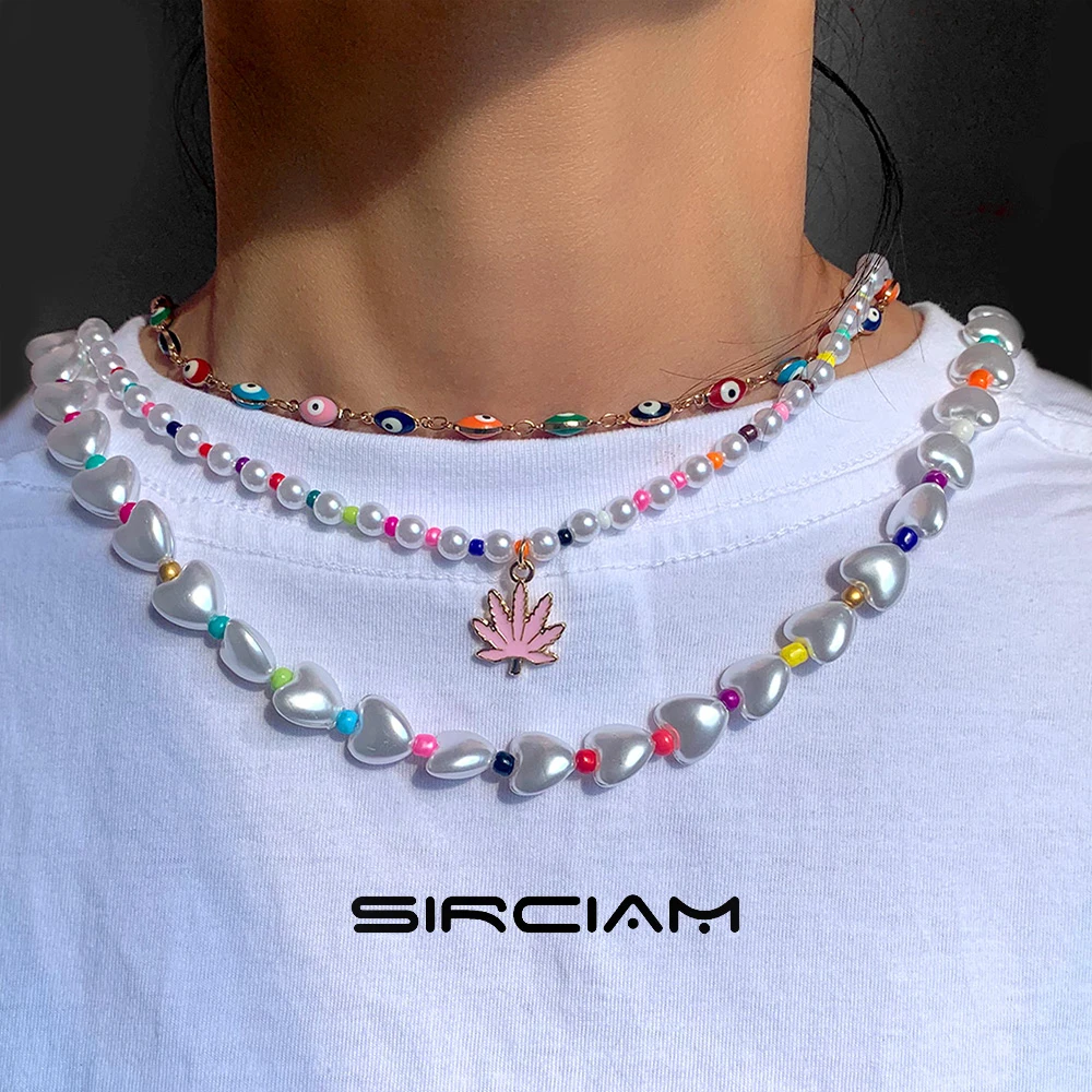 Korean Pink Leaf Pendant Heart Pearls Beaded Necklace For Women Colorful Rice Bead Imitation Pearl Femme Collier Sweet Jewelry
Korean Pink Leaf Pendant Heart Pearls Beaded Necklace For Women Colorful Rice Bead Imitation Pearl Femme Collier Sweet Jewelry