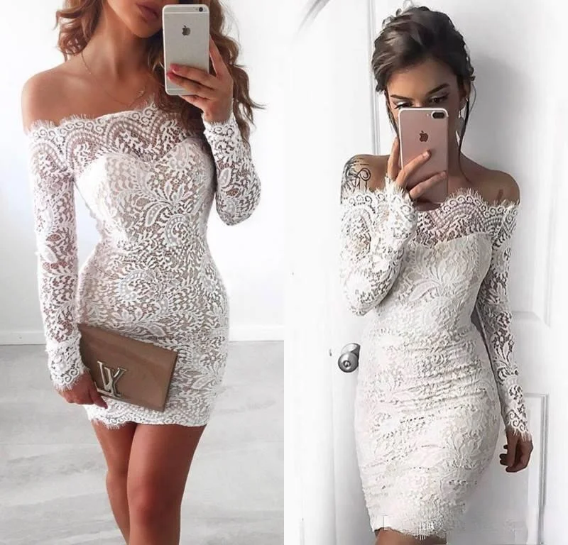 New Elegant Off the Shoulder Full Lace Short Cocktail Dresses Long Sleeves Mini Homecoming Dresses Cheap Girls Party Gowns
New Elegant Off the Shoulder Full Lace Short Cocktail Dresses Long Sleeves Mini Homecoming Dresses Cheap Girls Party Gowns