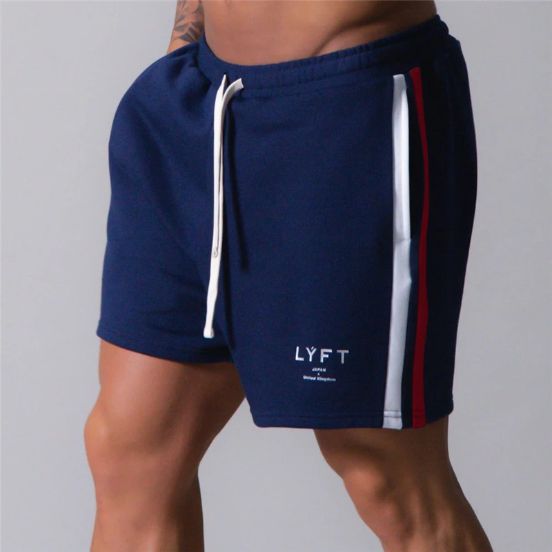 Фото Мужские хлопковые шорты с боковыми полосками для спортзала бега спорта фитнеса