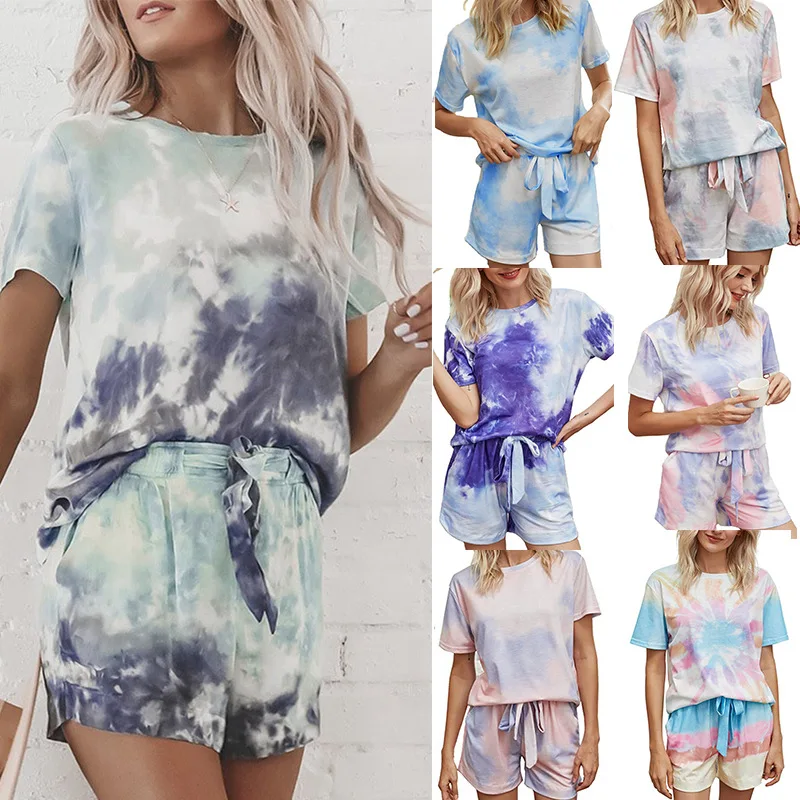 2021 spring and summer women's printed tie-dye pajamas gradient color home service two-piece hot sale
2021 spring and summer women's printed tie-dye pajamas gradient color home service two-piece hot sale