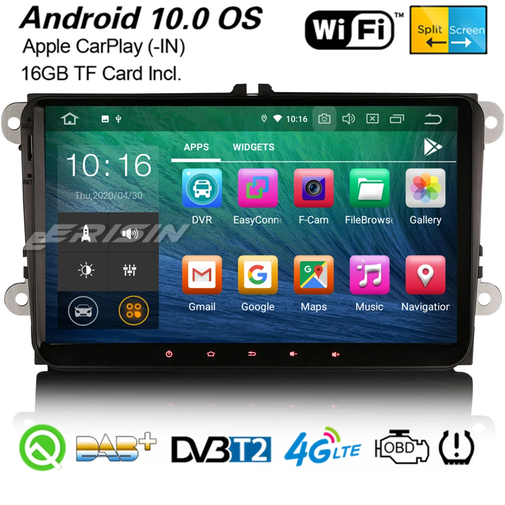 Erisin 5118 Android 10 0 автомобильное стерео DAB + GPS WiFi OBD2 для VW SEAT SKODA Amarok EOS Golf 5/6 Passat Polo Jetta