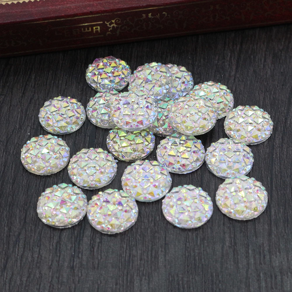 

New Fashion 40pcs 12mm White AB Color Flat Back Resin Cabochons Cameo G6-21