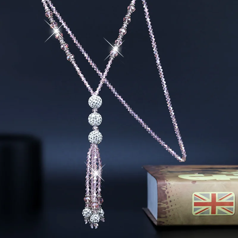 BUDROVKY Модный Блестящий Кристалл бусины длинное ожерелье 2019 простой Джокер