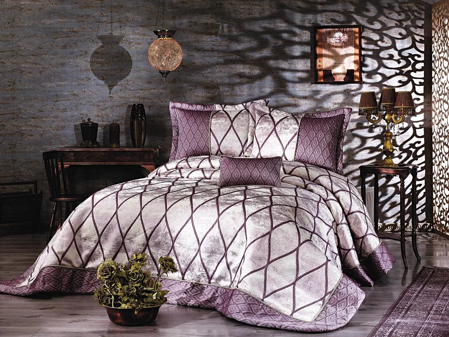 Natalya Double Bed Cover Damson