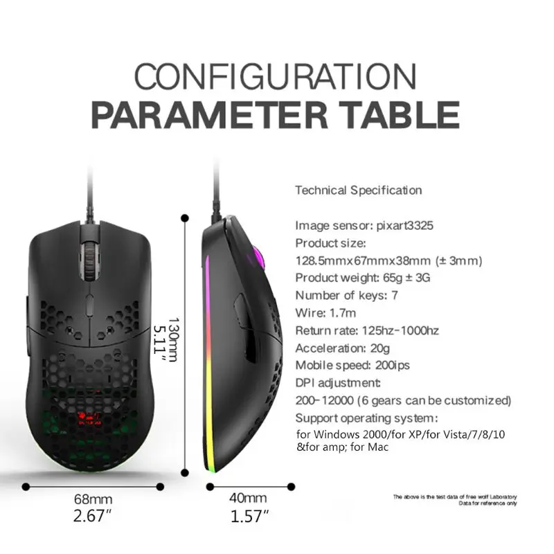 M6 Hollow Honeycomb Pattern Game Mouse Lightweight RGB Wired Gaming Mice 12000DPI for Game Lovers
M6 Hollow Honeycomb Pattern Game Mouse Lightweight RGB Wired Gaming Mice 12000DPI for Game Lovers