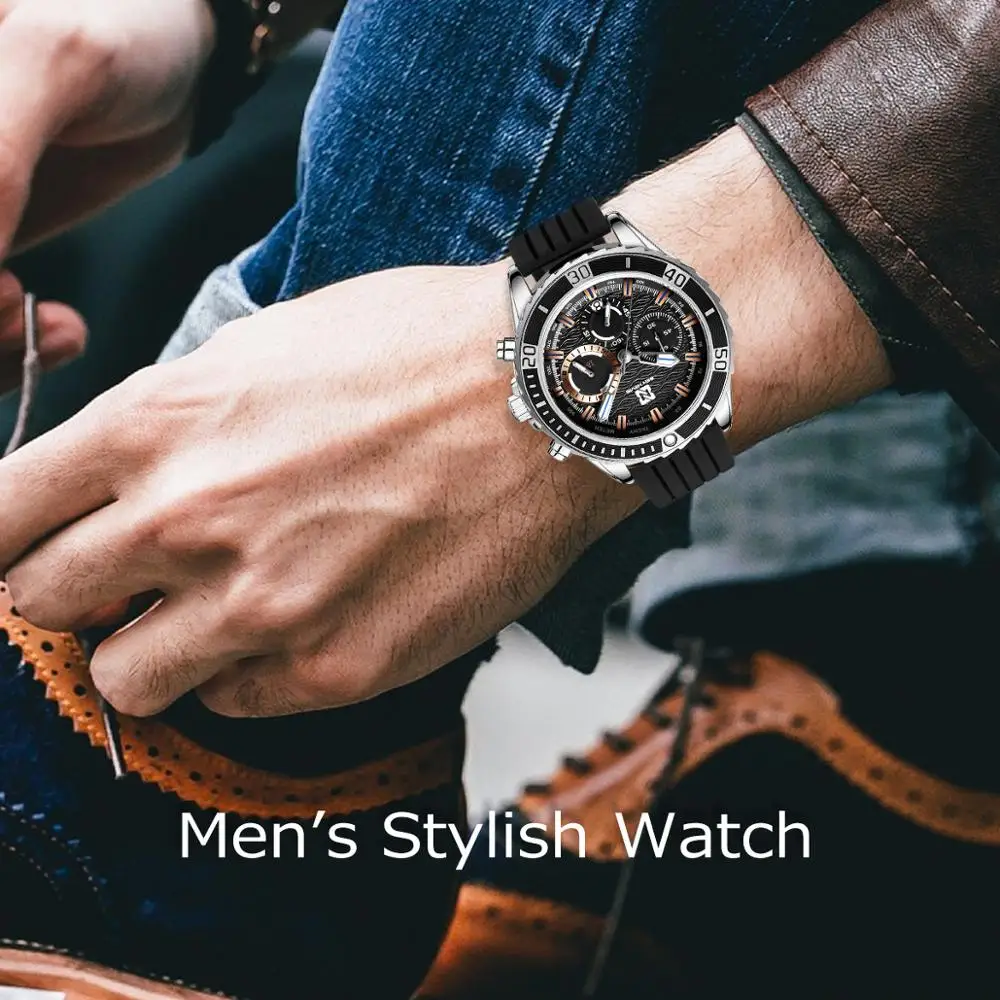 Chronograph Watches Rubber Strap Quartz Movement Waterproof Stainless Steel Buckles Complete Calendar
Chronograph Watches Rubber Strap Quartz Movement Waterproof Stainless Steel Buckles Complete Calendar