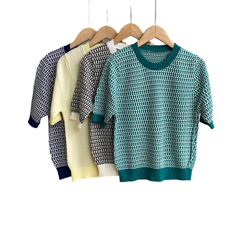 Contrast Round Neck Short Sleeve Knitted T-shirt Women's 2021 Summer Thin Short Tee Tops Yl331
Contrast Round Neck Short Sleeve Knitted T-shirt Women's 2021 Summer Thin Short Tee Tops Yl331