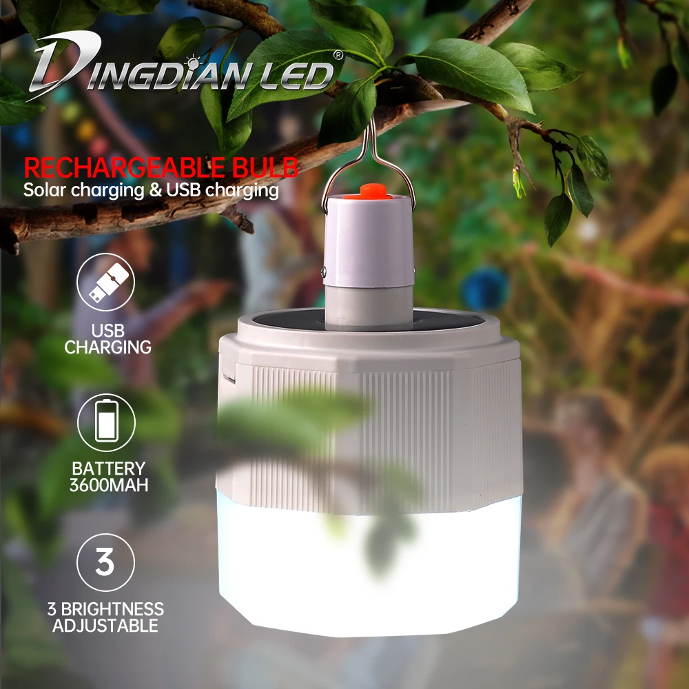 Solar rechargeable camping light bulb 120W portable usb rechargeable &solar charging battery powered dimmable solar camping lamp
Solar rechargeable camping light bulb 120W portable usb rechargeable &solar charging battery powered dimmable solar camping lamp