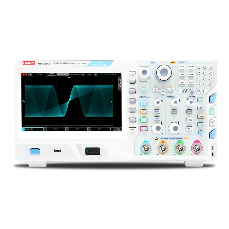 UNI-T MSO3152E/MSO3154E/MSO3252E/MSO3254E Digital Oscilloscopes 2/4 analog channel 16 digital Channel 8inch LCD 150Mhz/250Mhz 
UNI-T MSO3152E/MSO3154E/MSO3252E/MSO3254E Digital Oscilloscopes 2/4 analog channel 16 digital Channel 8inch LCD 150Mhz/250Mhz