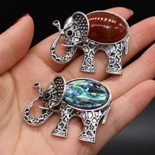 Natural Stone Amethysts Crystal Vintage Elephant Brooches for Women Animal Brooch Pin Fashion Dress Coat Accessories 43x35mm