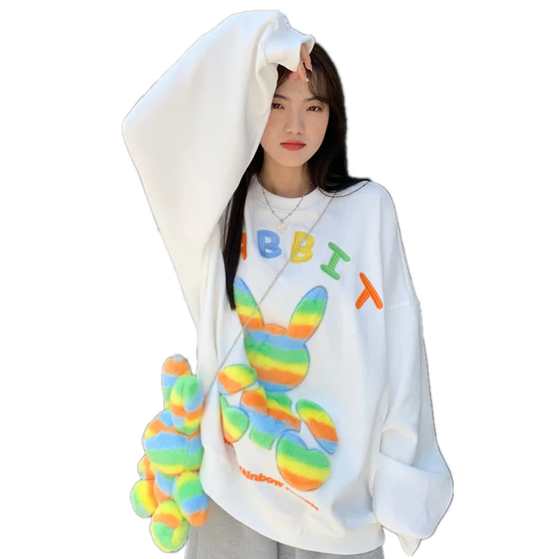 Autumn Winter Women Kawaii Hoodie Rainbow Furry Rabbit Embroidery Sweatshirt Matching Bags Teenagers Casual Loose Pullover Tops
Autumn Winter Women Kawaii Hoodie Rainbow Furry Rabbit Embroidery Sweatshirt Matching Bags Teenagers Casual Loose Pullover Tops
