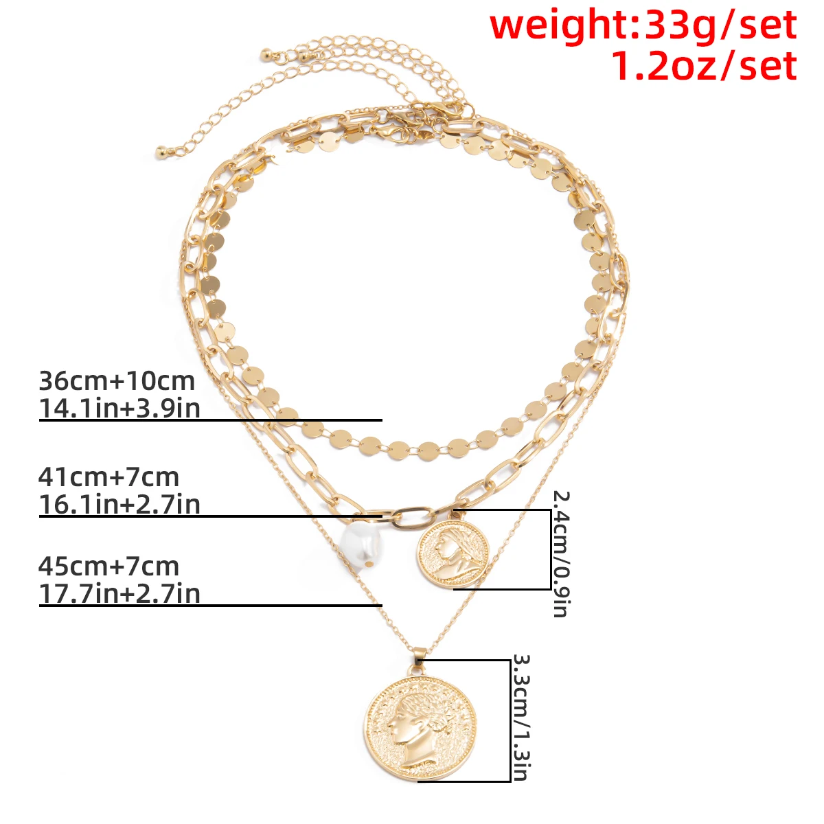 3Pcs/Set Punk Coin Chain Necklace for Women Gold Color Pearl Beaded Choker Gothic Multilayer Pendant Necklaces Jewelry Party
3Pcs/Set Punk Coin Chain Necklace for Women Gold Color Pearl Beaded Choker Gothic Multilayer Pendant Necklaces Jewelry Party