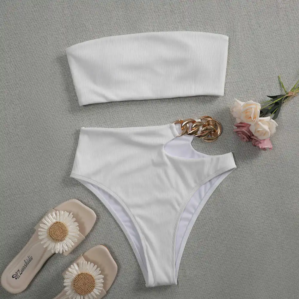 Sexy Off Shoulder Bikini 2021 Solid White High Cut Metal High Waist Swimsuit Female beach Bathing Suit Swimwear traje de bano
Sexy Off Shoulder Bikini 2021 Solid White High Cut Metal High Waist Swimsuit Female beach Bathing Suit Swimwear traje de bano