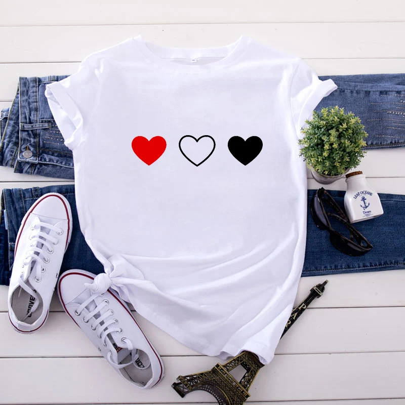 Summer Women's T-shirt Heart Print T-shirt Ladies Fashion Shirt Short Sleeve T-shirt Casual Harajuku Graphic T-shirt Top Female
Summer Women's T-shirt Heart Print T-shirt Ladies Fashion Shirt Short Sleeve T-shirt Casual Harajuku Graphic T-shirt Top Female