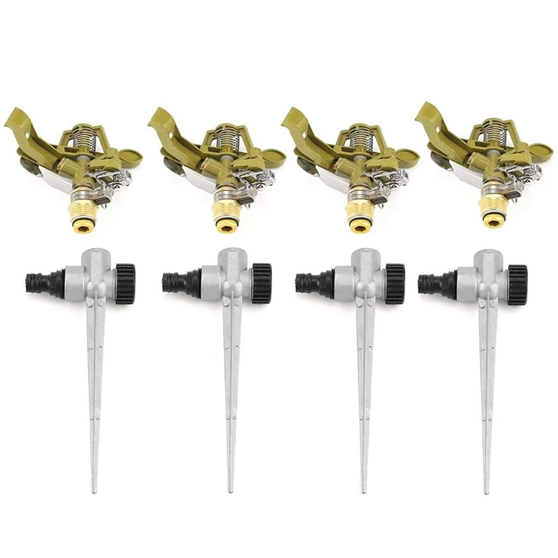 

4Pcs Metal Pulsating Sprinkler 360 Degree Rotation Lawn Watering Sprinklers with Spike for Garden Irrigation System