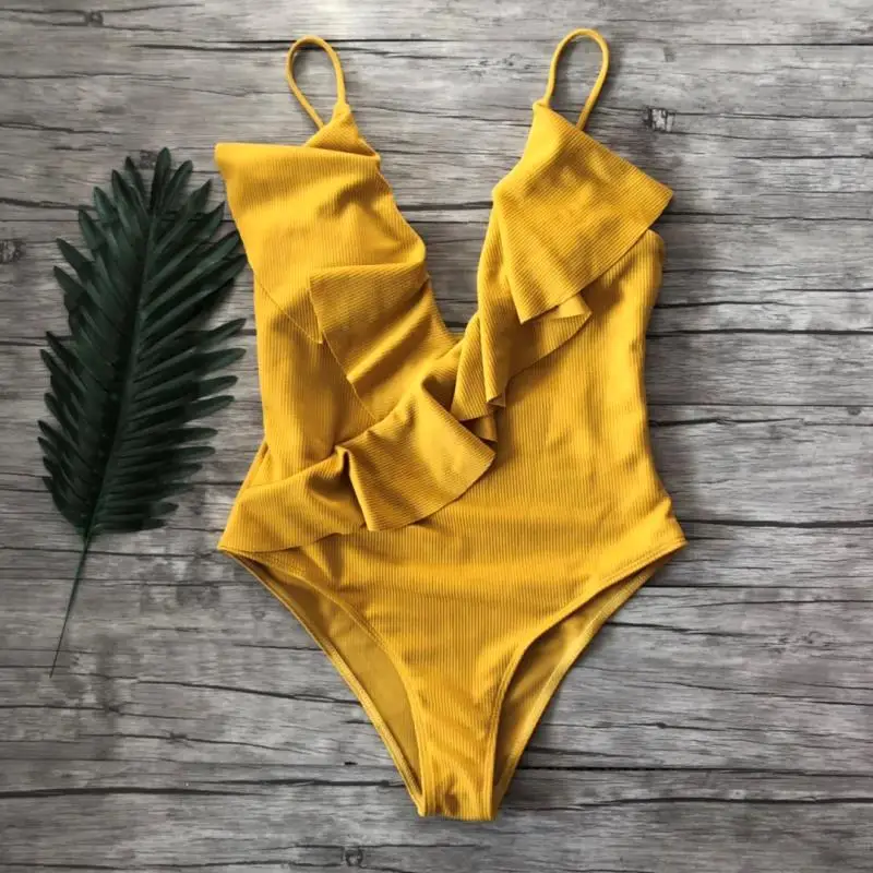 Sexy One-Piece Swimsuit Women Swimwear Push Up Monokini Ruffle Bathing Suit High Waist Beach Wear Yellow Swimsuit Fused Female
Sexy One-Piece Swimsuit Women Swimwear Push Up Monokini Ruffle Bathing Suit High Waist Beach Wear Yellow Swimsuit Fused Female