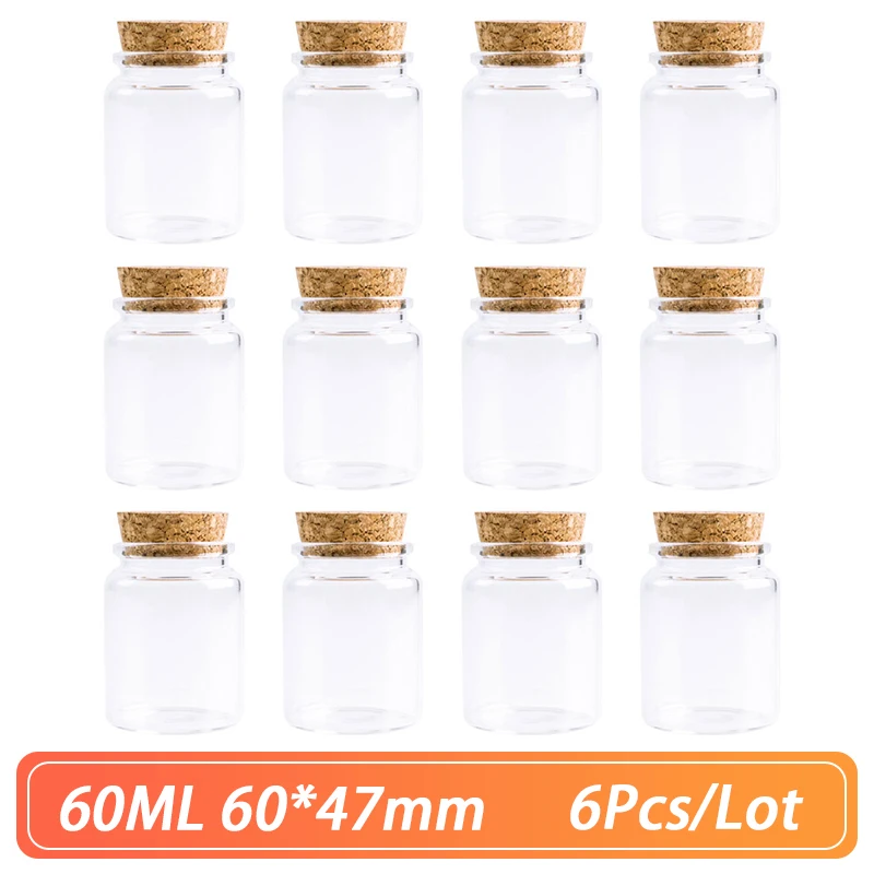 

50*47mm 50ml Cork Glass Bottle Stopper Spicy Storage Jar Bottle Containers Storage Jars Vials Glass DIY Spice Craft 6pcs/Lot