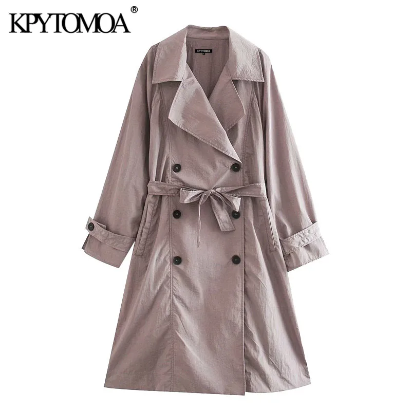 

Женский модный двубортный свободный тренчкот KPYTOMOA с поясом, винтажная верхняя одежда с длинными рукавами и карманами, шикарное пальто