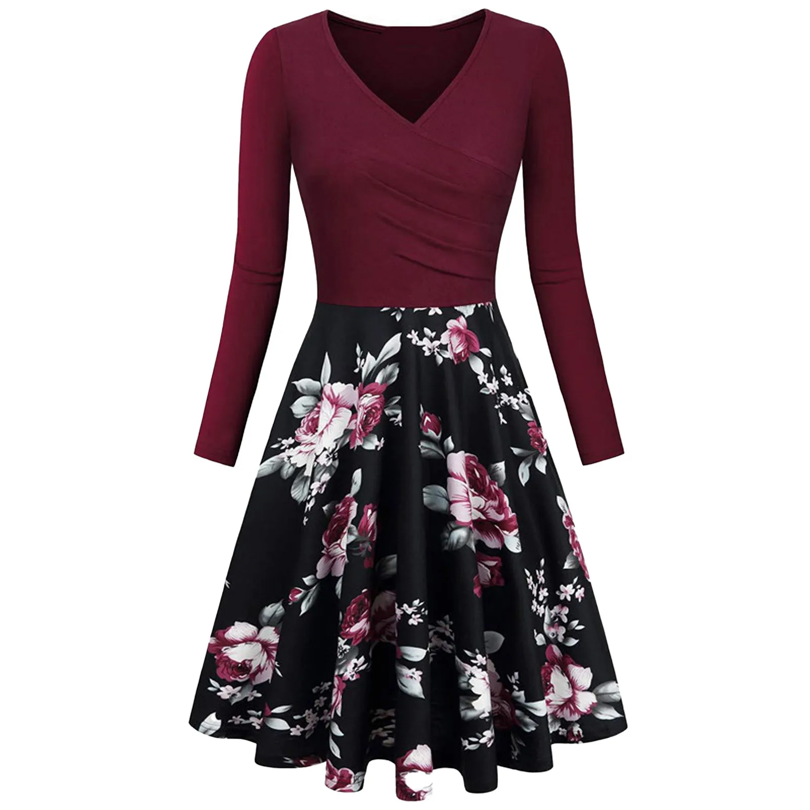 Floral Print Woman's Dress Plus Size V-neck Long Sleeve Knee-length A-line Mini Dress Elegant Casual Women Dresses Ropa Mujer
Floral Print Woman's Dress Plus Size V-neck Long Sleeve Knee-length A-line Mini Dress Elegant Casual Women Dresses Ropa Mujer