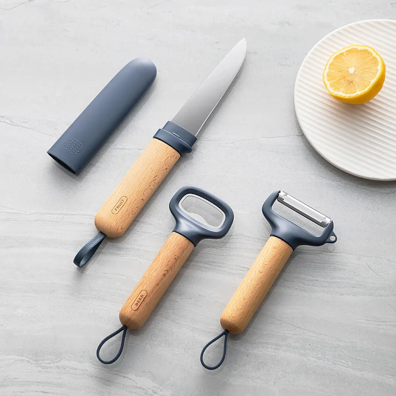 Home Kitchen Gadget Tools Vegetable Peeler Wine Opener Sharp Fruit Knife Kitchen Set Stainless Steel Stripper with Wood Handle 
Home Kitchen Gadget Tools Vegetable Peeler Wine Opener Sharp Fruit Knife Kitchen Set Stainless Steel Stripper with Wood Handle