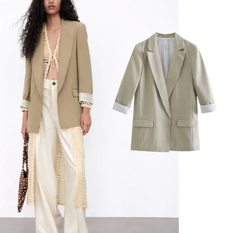 Summer Linen Print Cuffed Woman Blazers 2021 Za Vintage Lapel Long Sleeve Summer Blazer Fashion Flap Pocket Chic Ladies Blazers
Summer Linen Print Cuffed Woman Blazers 2021 Za Vintage Lapel Long Sleeve Summer Blazer Fashion Flap Pocket Chic Ladies Blazers