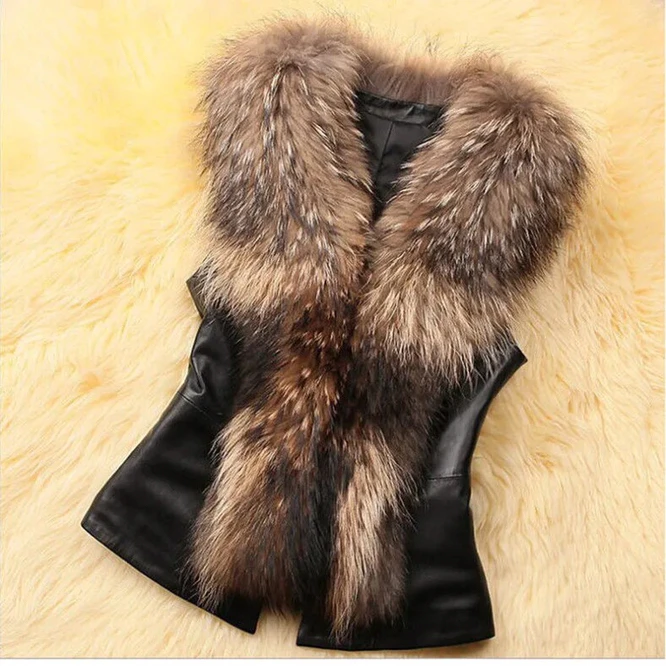 

2021 New Autumn Winter Imitation Fur Vest Women's Short Imitation Fox Hair PU Leather Vest Casual Girl Lady Fur color Waistcoat